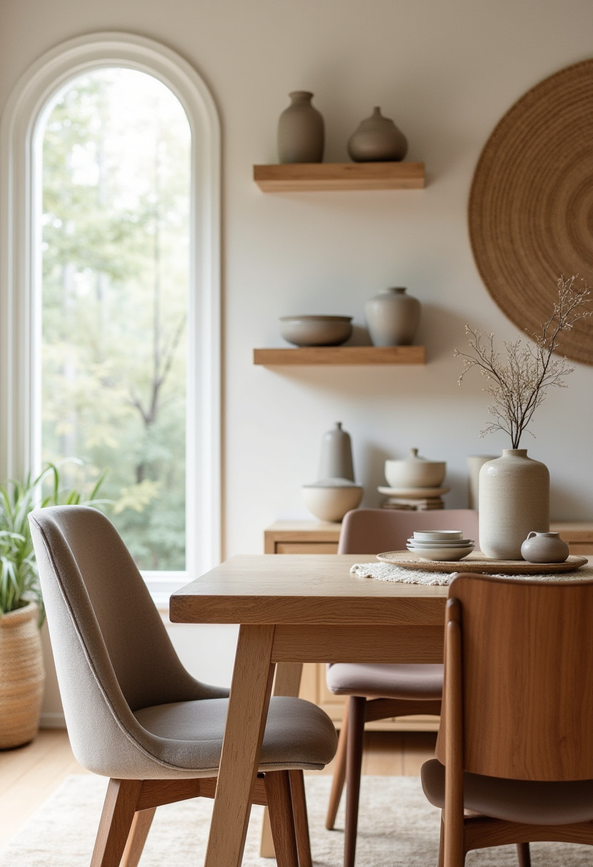 2. Looking to create a cozy dining area that feels warm and inviting? This beautiful setup with wooden furniture, open shelving, and a serene garden view blends rustic charm with modern farmhouse style. The natural textures and calming greenery make it perfect for those who love minimalist decor and earthy tones. Pin this for your next dining room makeover or home decor inspiration!
Hashtags:
#CozyDiningRoom #RusticHomeDecor #ModernFarmhouseStyle #DiningRoomInspo #WoodenFurniture #MinimalistInterior #EarthyTones #HomeDecorIdeas