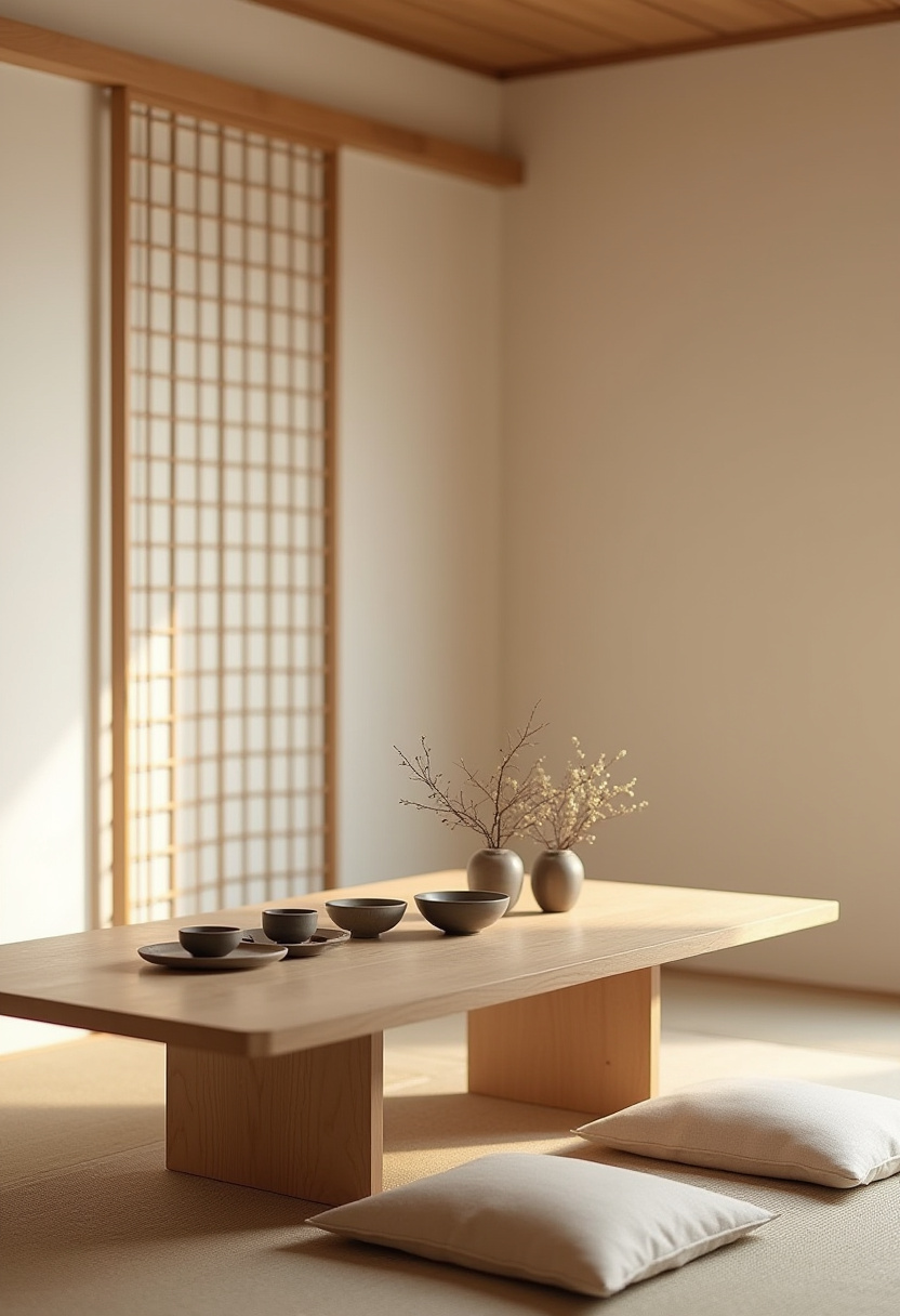 9. Embrace calm and simplicity with this minimalist Japanese room that radiates peaceful elegance. Featuring a low wooden table, ceramic bowls, floor cushions, and soft lighting, this serene space blends Japandi style, natural materials, and mindful living. Perfect for anyone seeking zen interior design or minimalist home inspiration. Pin now to bring tranquility into your home decor!
Hashtags:
#MinimalistJapaneseRoom #JapandiStyle #ZenInteriorDesign #SereneSpaces #JapaneseHomeDecor #FloorCushionLiving #NaturalHomeAesthetic #CalmInterior