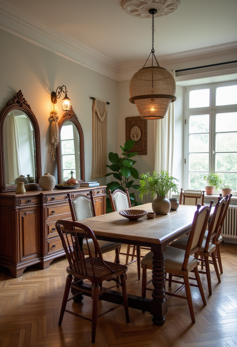 Step into cozy charm with this dining room featuring a wooden table paired with vintage chairs and a woven pendant light. Lush plants and artisan pottery add natural texture and warmth, perfect for fans of rustic decor, vintage style, and boho interiors. Pin this inviting space for your next home refresh and follow for more timeless, cozy design ideas!
#CozyDiningRoom #VintageDecor #RusticStyle #BohoInteriors #WovenLighting #HomeInspo #NaturalDecor #PinterestHome