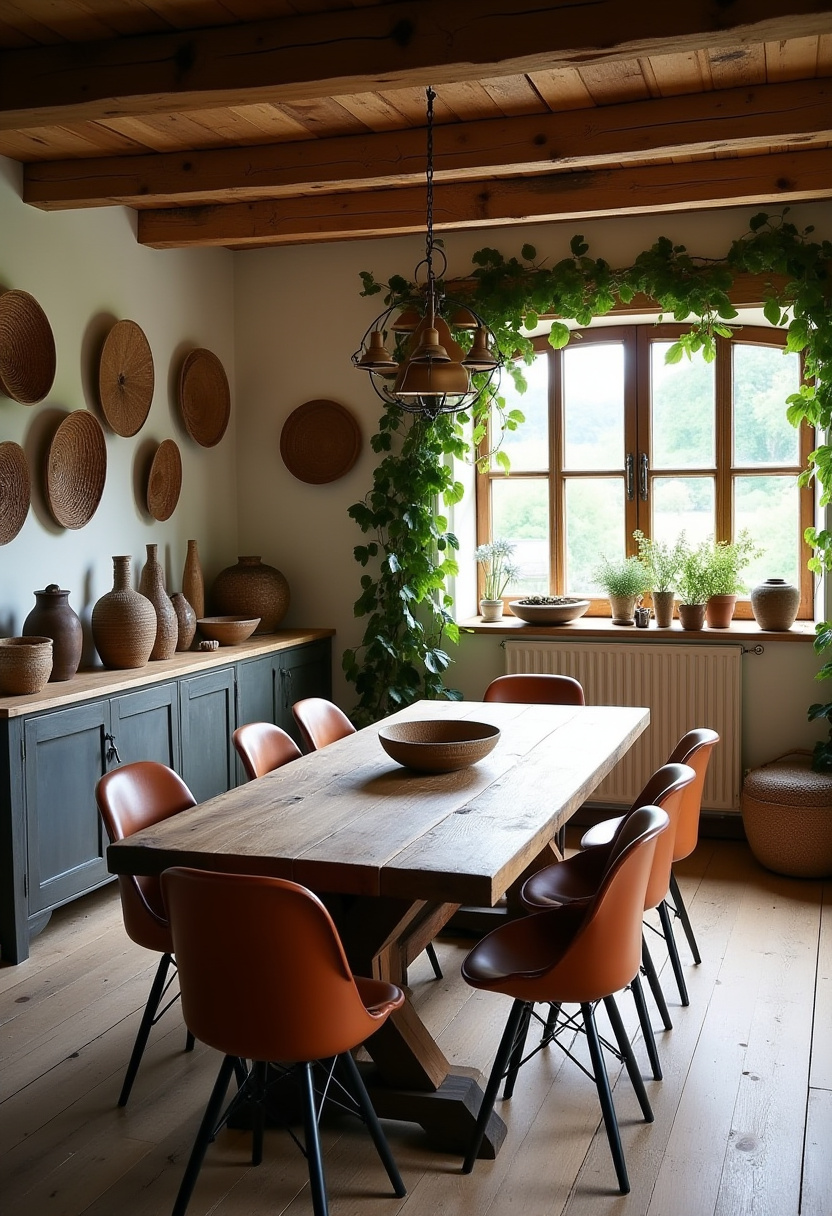 Bring rustic charm and natural warmth into your home with this cozy dining room setup. A sturdy wooden table, six brown chairs, and woven wall decor set the tone, while cascading greenery over a large window adds a fresh, earthy vibe. Perfect for fans of rustic home decor, natural interiors, and cozy farmhouse dining spaces. Pin this for your next rustic dining room makeover and follow for more warm, welcoming home ideas!
#RusticDiningRoom #FarmhouseStyle #NaturalInteriors #WovenDecor #CozyHomeVibes #DiningRoomInspo #PinterestDecor #EarthyHomeStyle