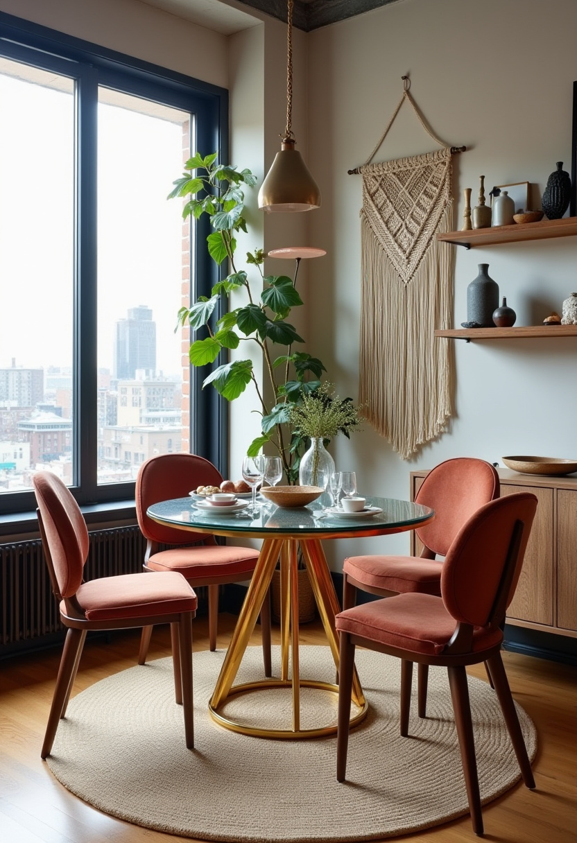 Add warmth and charm to your home with this cozy dining area setup. A round glass table paired with rust-orange chairs and a nearby potted plant brings in modern comfort, while macramé wall art and styled shelves enhance the inviting atmosphere. Ideal for fans of boho dining decor, small space styling, and earthy modern interiors. Pin this for your next cozy corner makeover and follow for more relaxed, stylish home ideas!
#CozyDiningSpace #BohoDecor #SmallSpaceInspo #ModernBoho #GlassTableStyle #WarmInteriors #PinterestHomeDecor #EarthyVibes