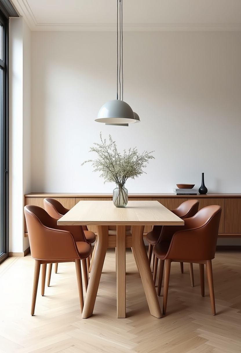 Elevate your dining experience with this modern room featuring a light wooden table paired with sleek leather chairs. A vase of fresh flowers adds a natural touch, while a minimalist pendant lamp creates an elegant, serene atmosphere. Perfect for fans of contemporary design, minimalist interiors, and calming spaces. Pin this for your next dining room update and follow for more stylish, peaceful home inspiration!
#ModernDiningRoom #MinimalistDecor #LeatherChairs #ElegantInteriors #DiningRoomInspo #NaturalTouches #CalmSpaces #PinterestHome