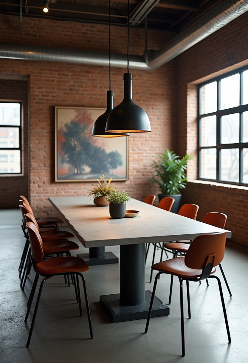 Step into a modern conference room where industrial style meets vibrant energy. A long table surrounded by bold orange chairs sits on a sleek concrete floor, while exposed brick walls, large windows, and lush plants add warmth and character. Perfect for lovers of industrial design, creative workspaces, and modern office vibes. Pin this inspiring space for your next office makeover and follow for more stylish work environment ideas!
#ModernConferenceRoom #IndustrialDesign #CreativeWorkspace #OfficeInspo #BrickWalls #ConcreteFloor #WarmInteriors #PinterestOffice