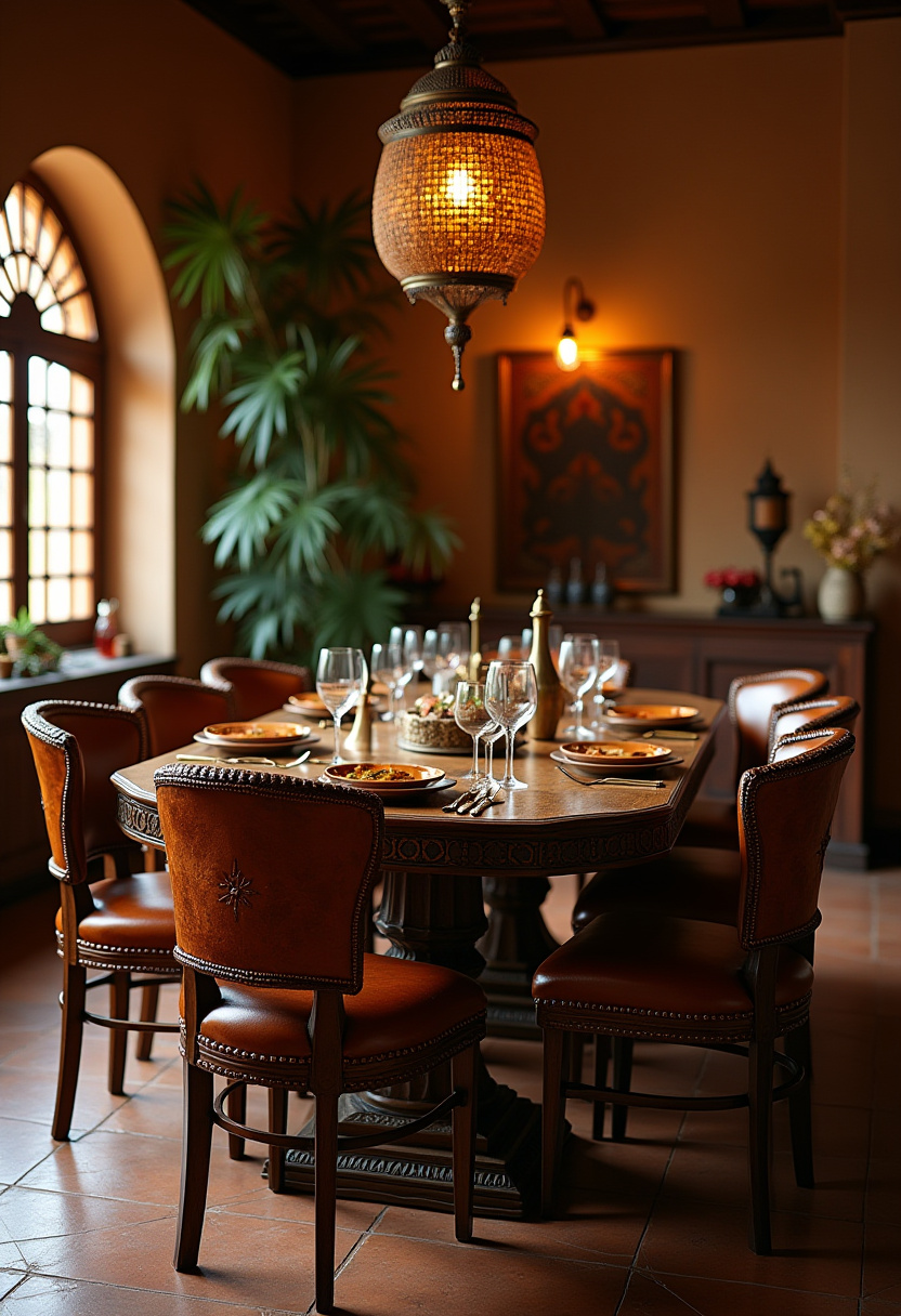 Create a warm and inviting atmosphere in this elegant dining room featuring a round wooden table set for eight. Soft lighting from an ornate chandelier adds cozy charm, while a large green plant by the arched window brings a fresh, natural touch. Perfect for lovers of classic elegance, cozy interiors, and stylish gatherings. Pin this look for your next dining room refresh and follow for more timeless inspiration!
#ElegantDiningRoom #OrnateChandelier #CozyInteriors #RoundTable #NaturalDecor #DiningRoomInspo #PinterestHome #ClassicStyle