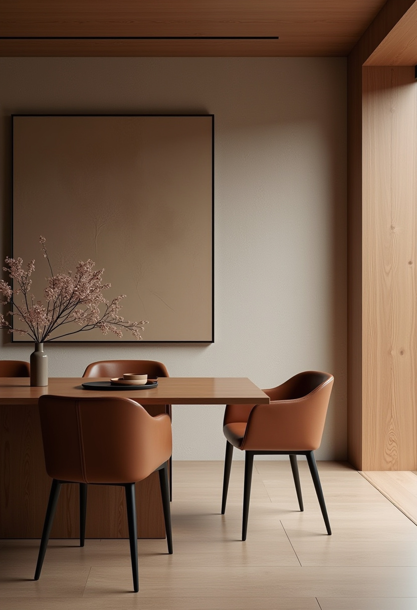 Elevate your dining experience with this modern room featuring rich brown leather chairs and a wooden table. A minimalist vase with delicate pink flowers adds a gentle pop of color, while neutral tones and soft natural light create a serene and calming atmosphere. Perfect for lovers of minimalist decor, modern elegance, and peaceful interiors. Pin this look for your next dining room update and follow for more tranquil home inspiration!
#ModernDiningRoom #LeatherChairs #MinimalistDecor #SereneInteriors #NaturalLight #DiningRoomInspo #NeutralTones #PinterestHome