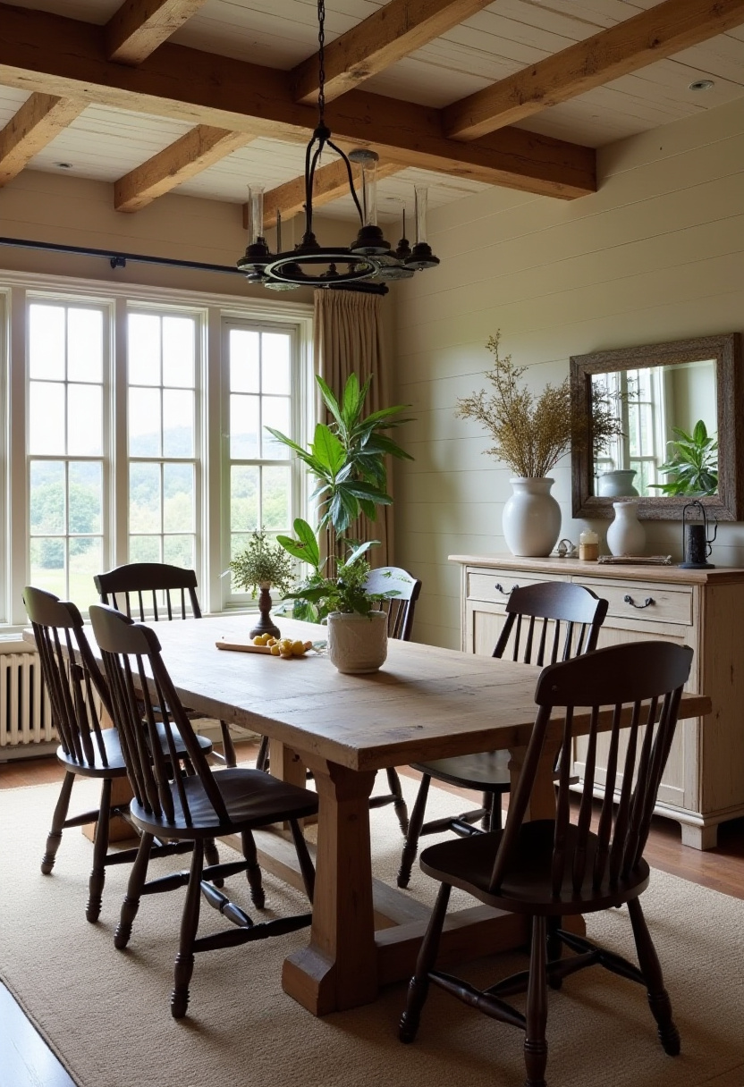 Embrace rustic warmth in this cozy dining room featuring a sturdy wooden table and dark wooden chairs. Surrounded by lush plants and bathed in soft natural light from large windows, the space invites comfort and relaxation. Perfect for fans of farmhouse style, natural decor, and inviting interiors. Pin this rustic gem for your next dining room update and follow for more cozy home inspiration!
#RusticDiningRoom #FarmhouseStyle #NaturalDecor #CozyInteriors #WoodenFurniture #DiningRoomInspo #PinterestHome #WarmLighting