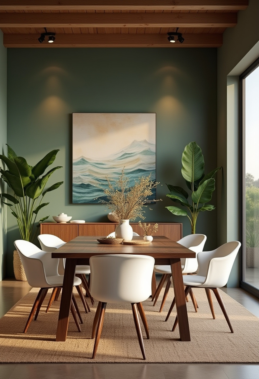 Step into elegance with this dining room featuring a round wooden table surrounded by four light blue chairs. A vase of fresh flowers adds a delicate touch, while coastal artwork and a stylish cabinet with decor create a serene, beach-inspired atmosphere. Perfect for lovers of coastal elegance, soft color palettes, and inviting interiors. Pin this beautiful space for your next dining room update and follow for more sophisticated coastal ideas!
#ElegantDiningRoom #CoastalDecor #LightBlueChairs #WoodenTable #SereneInteriors #DiningRoomInspo #PinterestHome #BeachVibes