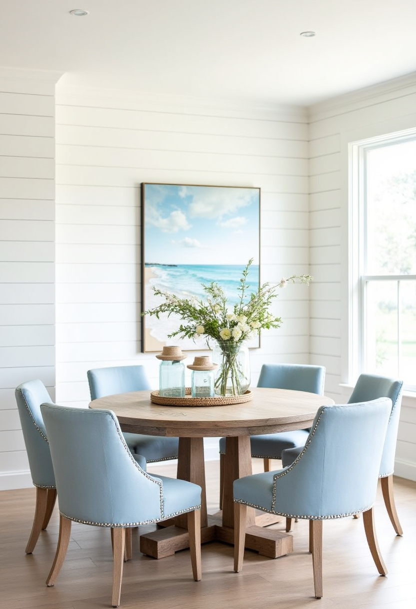 Enjoy rustic charm with a coastal twist in this dining room featuring a wooden table and white-cushioned chairs. Adorned with greenery and natural shells, the space opens to breathtaking ocean views through large windows, creating a serene and refreshing atmosphere. Perfect for lovers of rustic coastal decor, nature-inspired interiors, and peaceful settings. Pin this dreamy space for your next home inspiration and follow for more tranquil design ideas!
#RusticDiningRoom #CoastalDecor #OceanView #NaturalElements #SereneSpaces #DiningRoomInspo #PinterestHome #NatureInspired