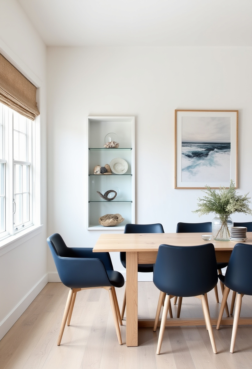 Brighten your home with this cheerful dining room featuring a round wooden table adorned with a vase of wildflowers. Surrounded by six light blue chairs, the space radiates coastal charm, enhanced by a serene beach painting. Perfect for lovers of coastal decor, airy interiors, and nature-inspired accents. Pin this fresh and inviting look for your next dining room update and follow for more bright, coastal inspiration!
#CoastalDiningRoom #WildflowerDecor #LightBlueChairs #BeachVibes #SereneInteriors #DiningRoomInspo #PinterestHome #NaturalAccents