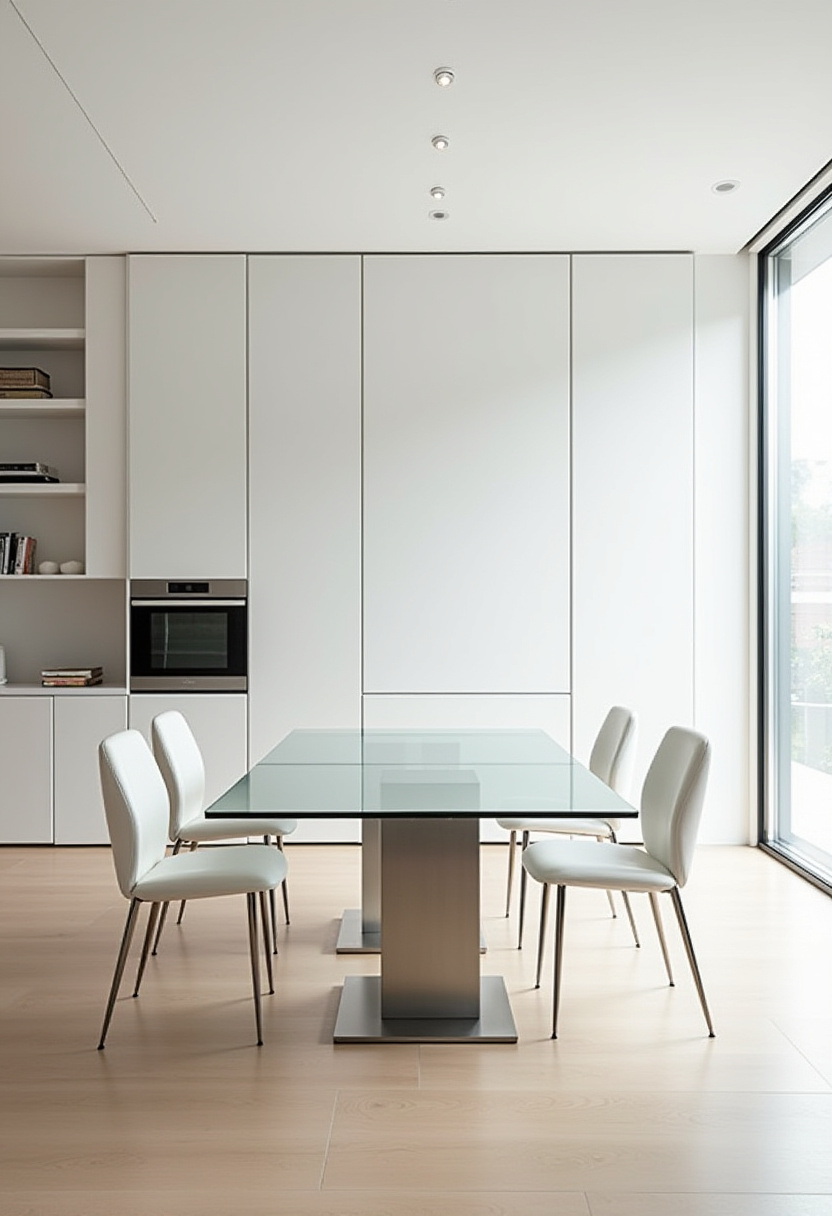 Embrace simplicity with this minimalist kitchen featuring sleek white cabinetry, a glass-top table, and four matching white chairs. Natural light floods the space through a large window, creating a peaceful and airy ambiance perfect for modern living. Ideal for lovers of clean design, bright interiors, and functional elegance. Pin this serene kitchen idea and follow for more minimalist home inspiration!
#MinimalistKitchen #WhiteCabinetry #GlassTopTable #NaturalLight #PeacefulAmbiance #ModernLiving #KitchenInspo #PinterestHome