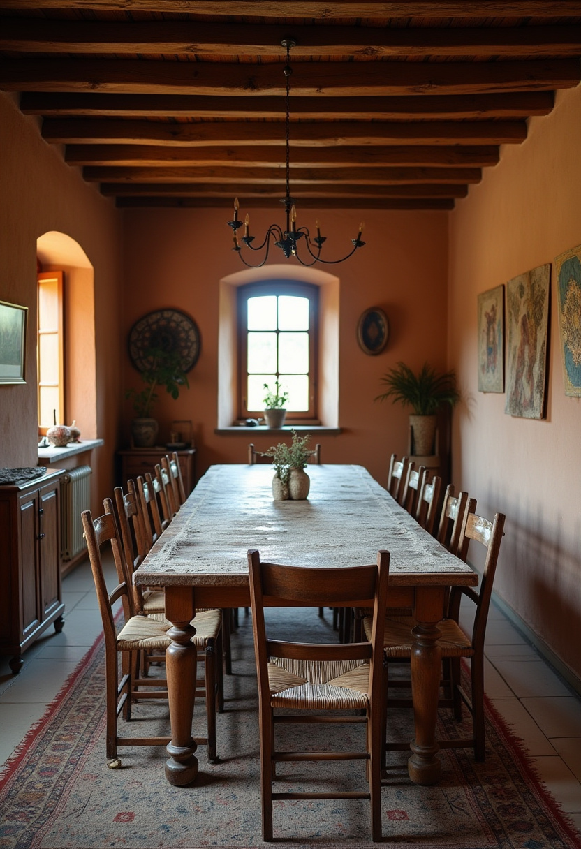 Transform your space with this warm, rustic dining room featuring a stunning wooden table and cozy wooden chairs! Infused with farmhouse charm, soft lighting, and earthy tones, this inviting setup includes a potted plant and artful wall decor for a touch of natural elegance. Discover how to create this cozy dining aesthetic that’s perfect for gatherings. Pin now to get inspired for your own home decor journey! #RusticDining #FarmhouseDecor #CozyHome #InteriorInspiration