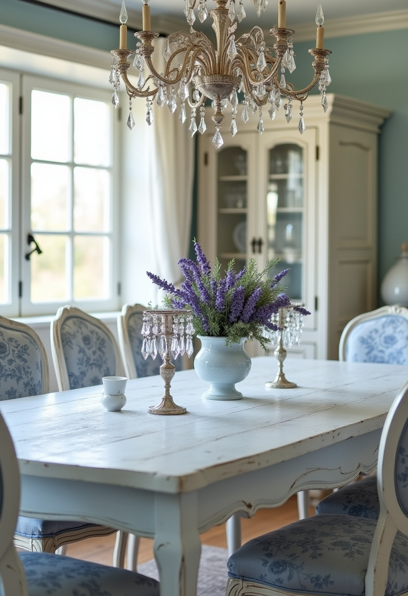 This elegant dining room captures vintage charm with a white rustic table, antique chairs, and a sparkling crystal chandelier that adds timeless grace. A soft lavender bouquet serves as a calming centerpiece, enhancing the serene, romantic atmosphere. Perfect for lovers of French country style and vintage-inspired dining spaces. Save this dreamy look for your home inspiration and follow for more timeless interior ideas!
#ElegantDiningRoom #VintageDiningDecor #RusticTable #LavenderCenterpiece #CrystalChandelier #AntiqueChairs #FrenchCountryStyle #SereneInteriors #PinterestHomeInspo