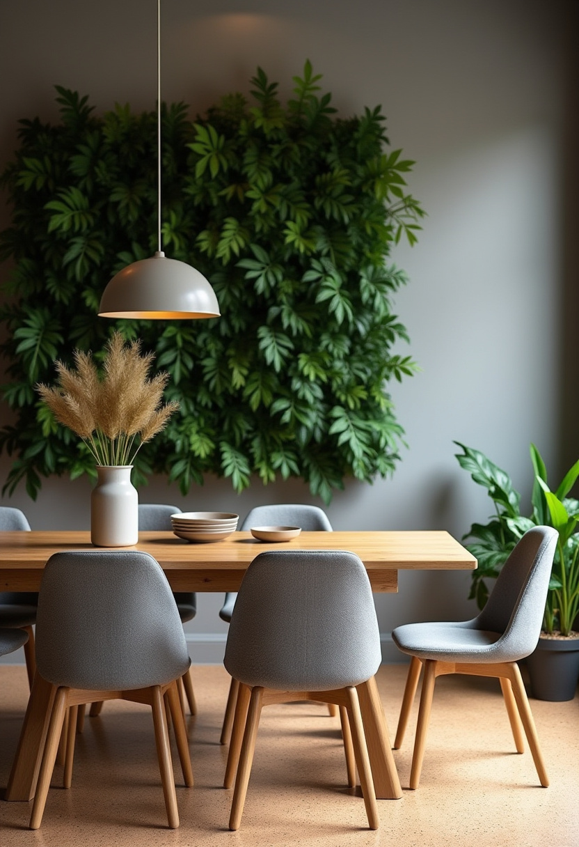 This inviting dining room brings nature indoors with a wooden table, gray chairs, and lush green plants that surround the space with freshness. A simple vase of dried flowers adds a rustic touch beneath a modern lamp, creating a cozy, earthy atmosphere perfect for relaxed meals. Ideal for fans of natural decor and minimalist warmth. Save this look for your dining room inspiration and follow for more cozy, plant-filled home ideas!
#NaturalDiningRoom #CozyInteriorStyle #WoodenTableDecor #GrayDiningChairs #IndoorPlantsDecor #DriedFlowerCenterpiece #ModernLighting #EarthyHomeVibes #PinterestHomeInspo