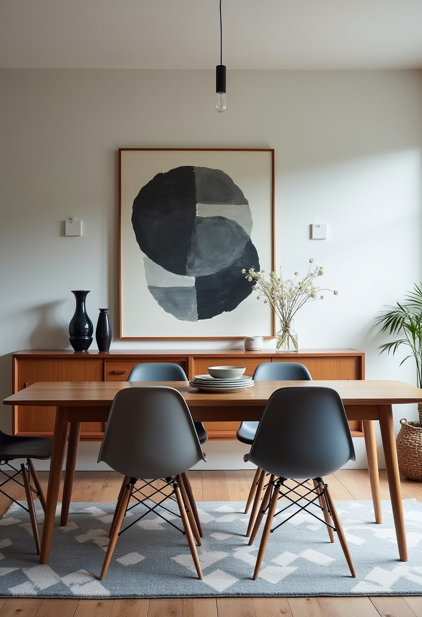 This modern dining room blends clean lines with sophistication, featuring a wooden table, six gray chairs, and a striking abstract painting that adds artistic flair. Minimalist vases and a sleek light fixture complete the elegant look, perfect for those who love contemporary design with a refined touch. Save this effortlessly stylish space and follow for more modern dining room inspiration!
#ModernDiningRoom #MinimalistDecor #AbstractArtInteriors #GrayChairsStyle #WoodDiningTable #ElegantInteriorDesign #ContemporaryDining #NeutralHomeDecor #PinterestHomeInspo