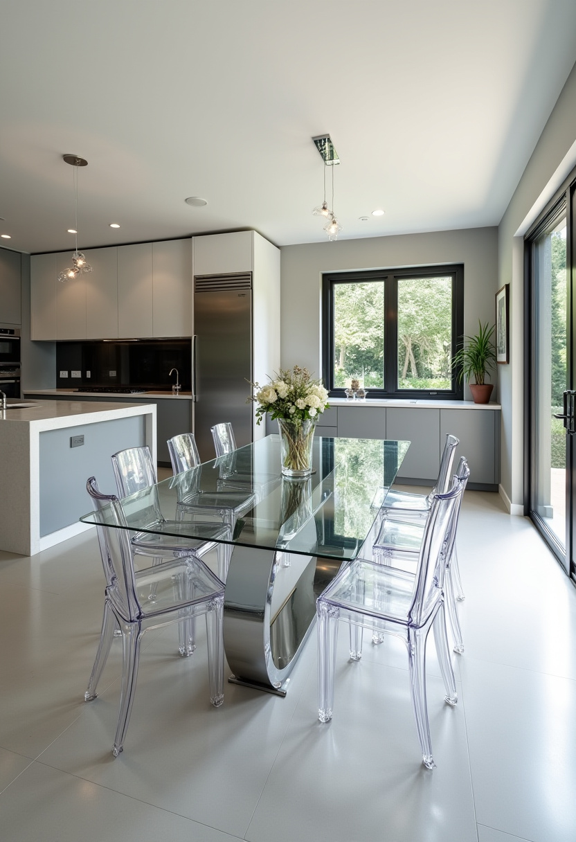 This modern dining room exudes understated elegance with a large white marble table, six sleek chairs, and a soft gray rug that grounds the space. Minimalist shelves display curated pottery and books, while a metallic pendant lamp casts gentle lighting across the neutral-toned room. Perfect for those who love calm, contemporary interiors with a refined touch. Save this look for your dream dining space and follow for more modern home inspiration!
#ModernDiningRoom #MarbleDiningTable #MinimalistDecor #NeutralHomeStyle #MetallicPendantLight #ContemporaryDiningInspo #GrayRugStyle #ElegantInteriors #PinterestHomeIdeas