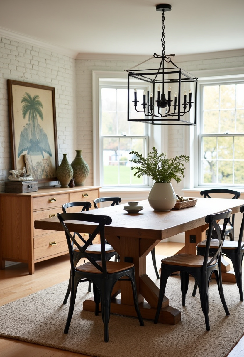 Brighten your dining space with a wooden table paired with sleek black chairs, anchored by a lush plant centerpiece and striking framed palm artwork. A bold black chandelier adds cozy ambiance, perfect for lovers of modern tropical decor, bold black accents, and inviting dining rooms. Pin this stylish setup to refresh your home with natural charm and warmth!
#BrightDiningRoom #ModernTropical #BlackChandelier #PlantCenterpiece #PalmArtwork #CozyDiningSpace #WoodAndBlackDecor #PinterestHomeIdeas #StylishDiningRoom