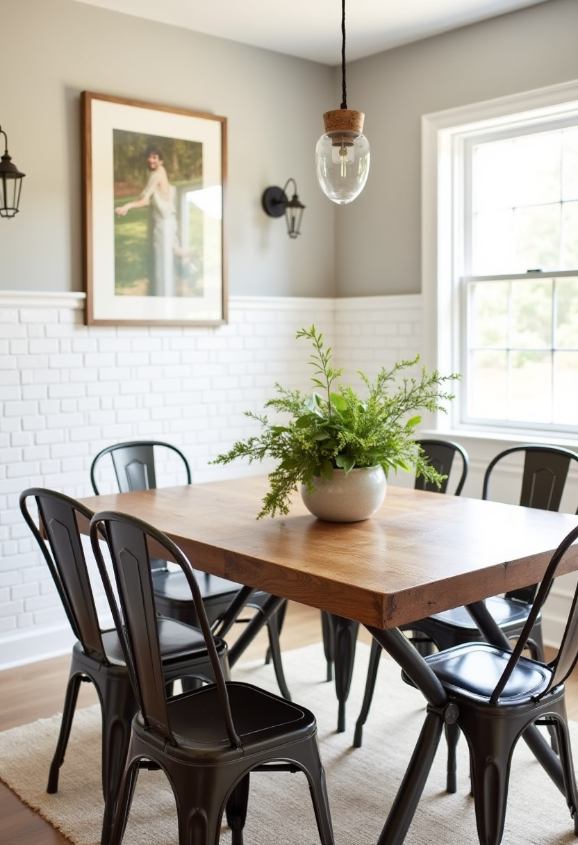 Love the blend of industrial charm and natural warmth? This bright dining area features a wooden table paired with sleek black metal chairs, a ceramic pot filled with vibrant green foliage, and a striking white brick accent wall. A vintage bulb hanging above adds the perfect rustic touch—ideal for fans of industrial decor, modern farmhouse style, and bright cozy spaces. Pin this inspiring setup for your dream dining room!
#DiningRoomDecor #IndustrialStyle #ModernFarmhouse #WhiteBrickWall #VintageLighting #NaturalElements #CozyDiningSpace #PinterestHomeIdeas #WoodAndMetalDesign