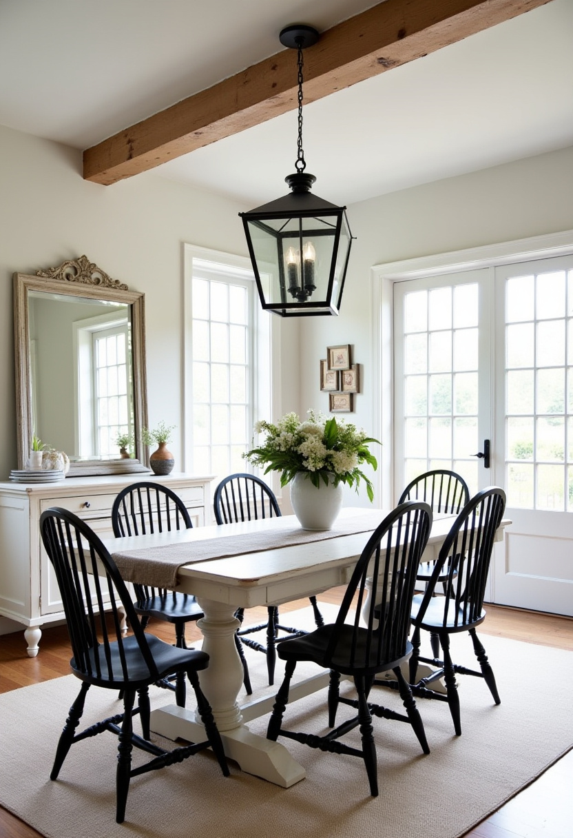 Capture the perfect blend of rustic charm and airy elegance in this bright dining room featuring a sturdy wooden table, sleek black chairs, and a statement pendant light. A vase of fresh white flowers adds a delicate touch, while white walls and a wooden beam create a warm, inviting atmosphere—ideal for lovers of rustic farmhouse decor, bright airy spaces, and modern country style. Pin this fresh look to inspire your dining room makeover!
#RusticDiningRoom #FarmhouseDecor #BrightDiningRoom #PendantLighting #WoodenBeam #AiryInteriors #WhiteFlowerVase #CozyDiningSpace #PinterestHomeIdeas