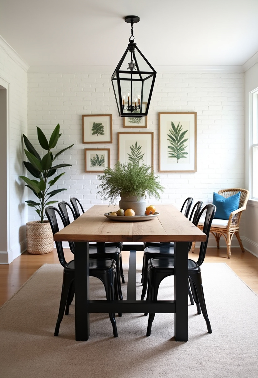 Bring fresh energy to your dining room with a wooden table paired with sleek black metal chairs and a vibrant potted plant centerpiece. Leaf prints on the white brick wall add a natural, cozy touch, perfect for fans of modern farmhouse decor, botanical-inspired interiors, and bright cozy spaces. Pin this stylish setup to refresh your dining area with effortless charm!
#DiningRoomDecor #ModernFarmhouse #BlackMetalChairs #PottedPlantCenterpiece #WhiteBrickWall #BotanicalDecor #CozyDiningRoom #PinterestHomeIdeas #NaturalInteriors