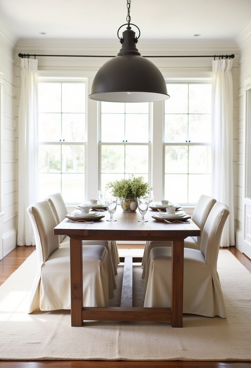 Create the perfect cozy dining space with a warm wooden table set for four, complemented by soft beige chairs and a fresh green plant centerpiece. A large pendant light adds charm, while bright windows framed with white curtains fill the room with natural light—ideal for fans of modern farmhouse style, neutral color palettes, and inviting dining rooms. Pin this serene setup to inspire your next home refresh!
#CozyDiningRoom #ModernFarmhouse #NeutralInteriors #GreenPlantDecor #PendantLighting #BrightDiningRoom #WarmHomeVibes #PinterestHomeIdeas #DiningRoomInspo