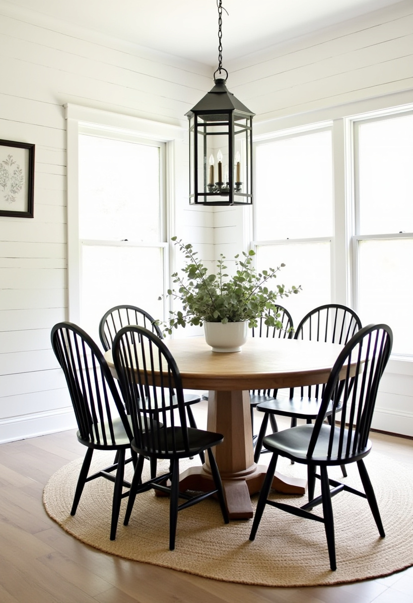 Create a charming cozy dining area with a round wooden table surrounded by sleek black chairs resting on a textured woven rug. A leafy plant centerpiece and a warm lantern overhead add inviting natural vibes—perfect for fans of boho dining decor, rustic charm, and intimate gathering spaces. Pin this stylish setup to inspire your next cozy home refresh!
#CozyDiningArea #BohoDiningDecor #RoundWoodenTable #BlackChairs #WovenRug #PlantCenterpiece #LanternLighting #RusticCharm #PinterestHomeIdeas