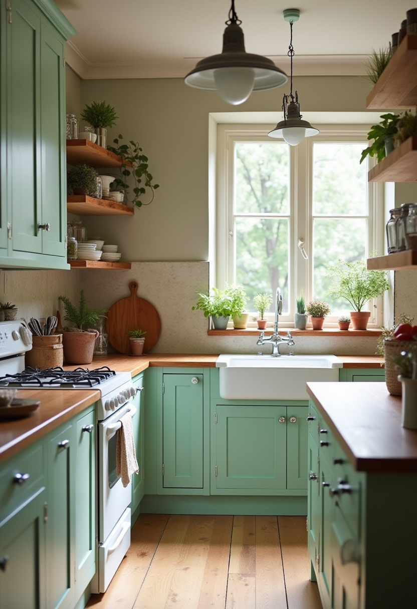 This cozy kitchen brings charm and comfort with mint green cabinets, warm wooden countertops, and a classic white farmhouse sink. Sunlight gently filters through the window, illuminating potted herbs and plants that add a fresh, homey feel. Perfect for lovers of cottage-style kitchens and warm, lived-in spaces. Save this pin for your dream kitchen inspiration and follow for more cozy home decor ideas!
#CozyKitchen #MintGreenCabinets #FarmhouseSink #KitchenInspo #WoodenCountertops #CottageKitchenStyle #HerbGardenKitchen #WarmHomeVibes #PinterestHomeIdeas