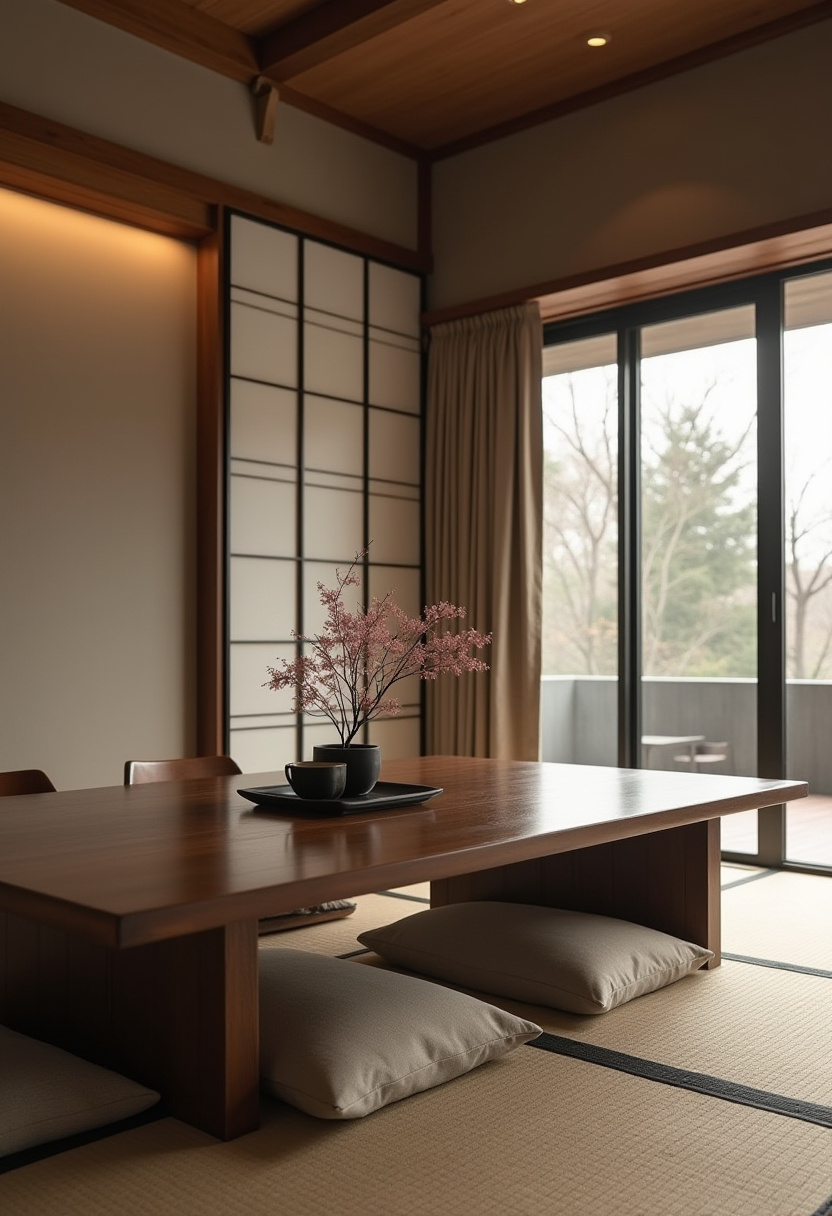 Experience calm and simplicity in this Japanese-inspired dining area. Featuring a low wooden table, soft pink florals, and serene sliding doors, this space is a haven of minimalism and peace.
#JapaneseDecor #ZenDiningRoom #ShojiDoors #MinimalistDesign #SereneInteriors