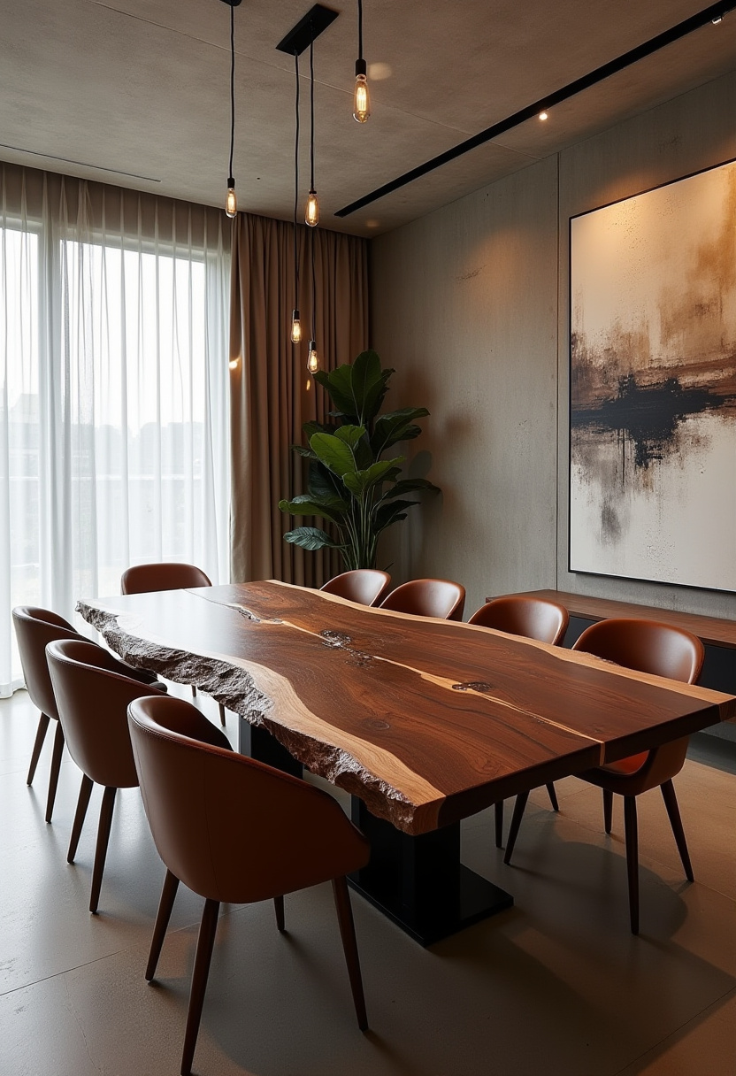 Bring nature and modern design together in this stylish dining room. A natural wood slab table, abstract art, and warm lighting create an inviting, earthy vibe that’s both trendy and cozy. Great for fans of organic modern style.
#NaturalDecor #ModernDiningRoom #AbstractArt #WoodTableDesign #WarmInteriors