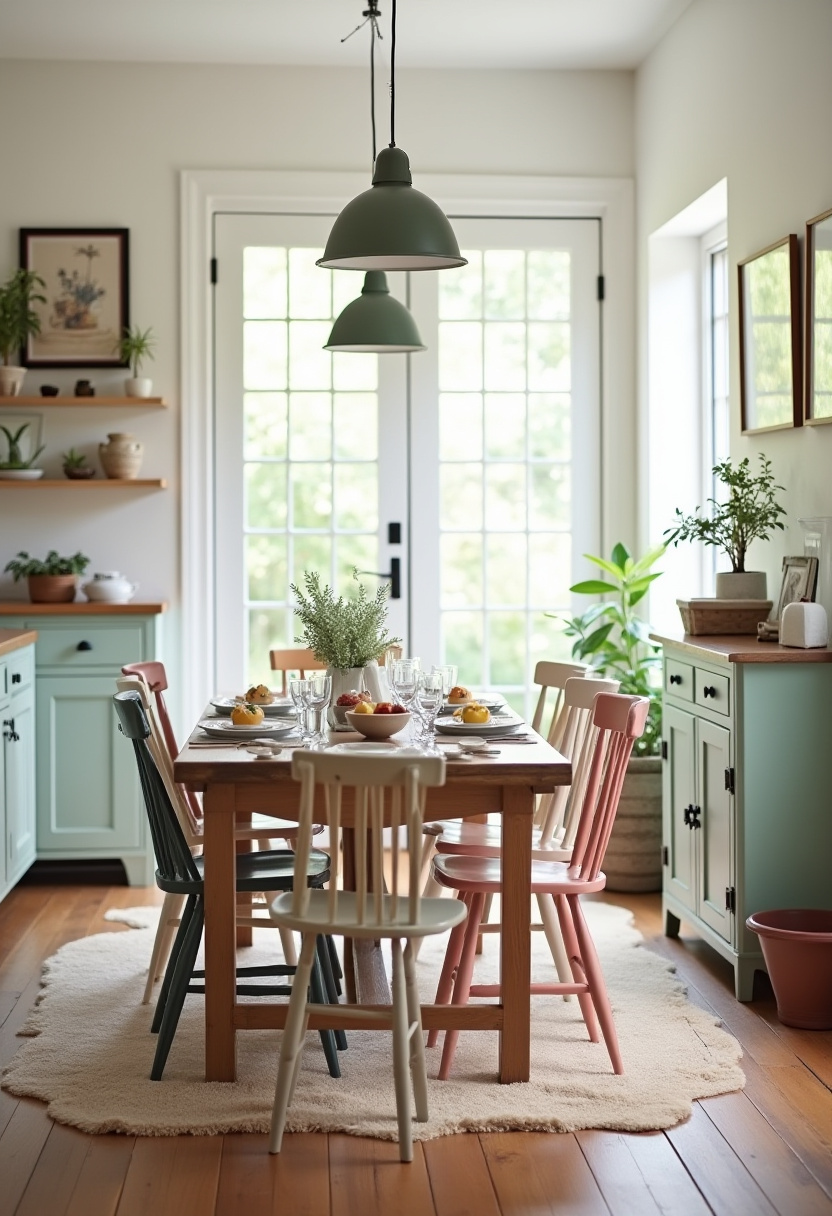 This pastel-perfect cozy dining room blends a wooden table, soft-toned chairs, and green cabinets for a soothing space full of charm. Ideal for casual meals and relaxed vibes. Pin it for your kitchen-to-dining flow ideas!
#pastelhome #greencabinets #cozyinteriors #homeinspiration