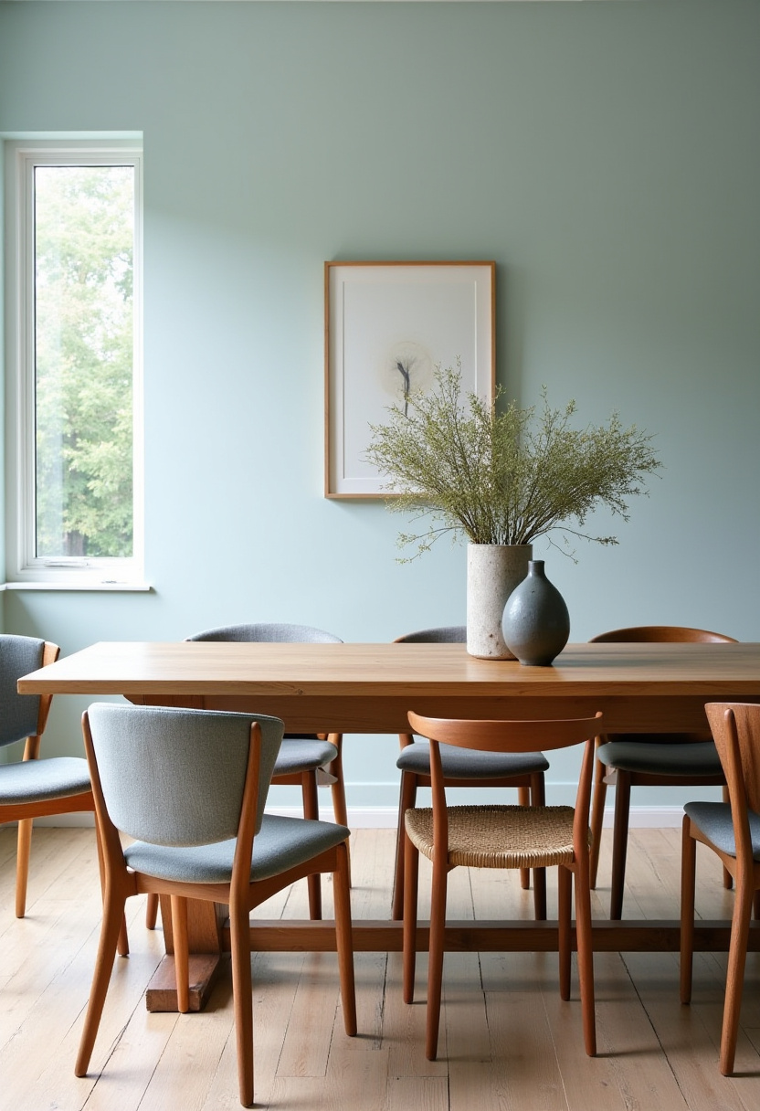 This minimalist dining room features calm soft green walls, a wooden table, and a clean design that promotes peace and simplicity. Perfect for nature-inspired interiors. Pin this if you love subtle, stylish spaces!
#minimalistdecor #greenwalls #diningroomstyle #naturalhome