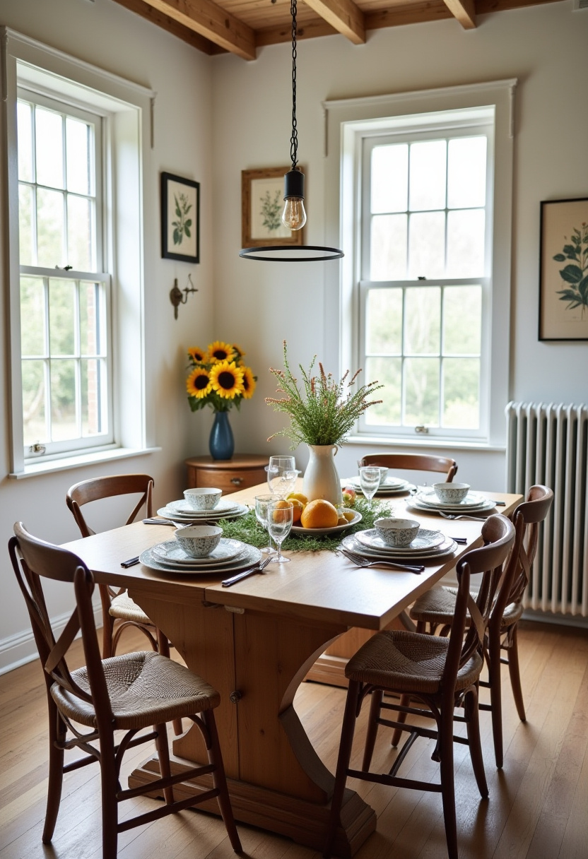 Nothing says home like a cozy dining room with a wooden table, fresh sunflowers, and rustic touches throughout. Natural light and a set table invite warmth and hospitality. Pin this if you’re all about comfort and charm!
#cozyhomedecor #rusticvibes #sunflowerdecor #diningroomideas