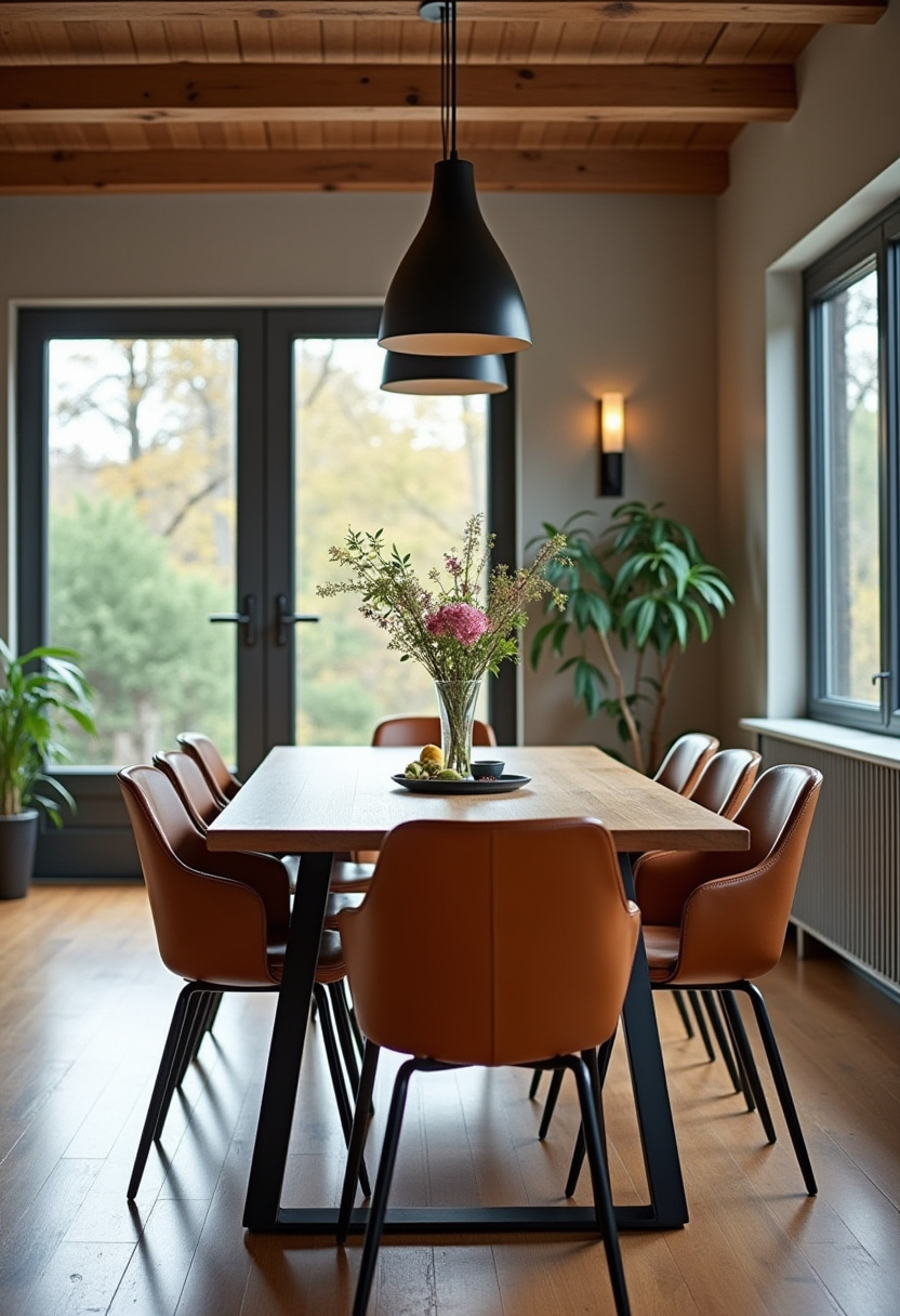 Make your dining room feel inviting with a wooden table, leather chairs, and soft touches like flowers and plants. Natural light brings in warmth and energy. Pin for cozy modern inspiration!
#cozydiningroom #leatherchairs #warmwoodtones #homedecorideas
