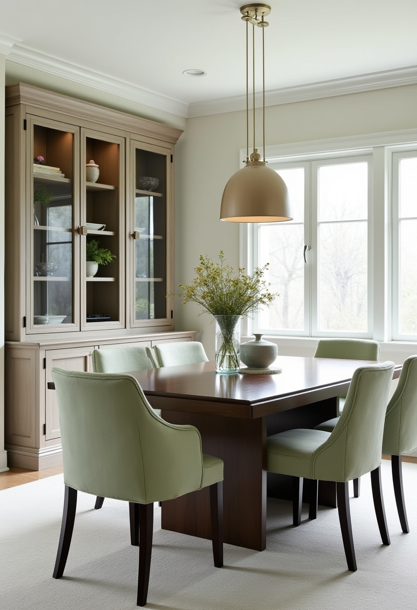 Create calm and comfort with this serene dining room, featuring a natural wooden table, soft light green chairs, and gentle pendant lighting. Fresh flowers and sunlight complete the tranquil vibe. Pin for a peaceful dining setup!
#sereneinteriors #lightgreenchairs #calmdiningroom #naturallightdecor
