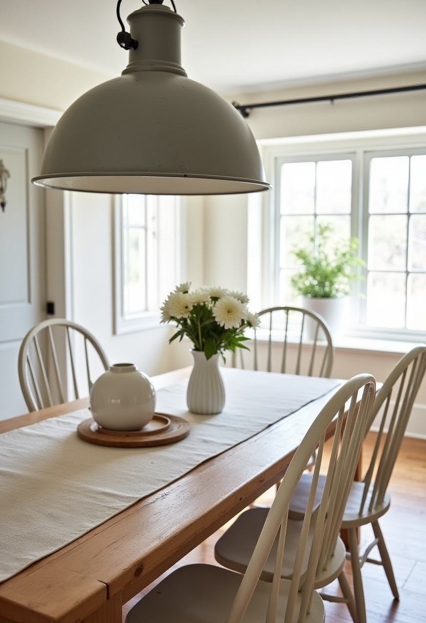 Simple and cozy, this bright dining room with a wooden table, fresh flowers, and a large lamp radiates warmth. Natural light creates an inviting atmosphere perfect for everyday elegance. Pin this dining setup for effortless style!
#brightinteriors #cozydining #floraldecor #minimalhomedesign
