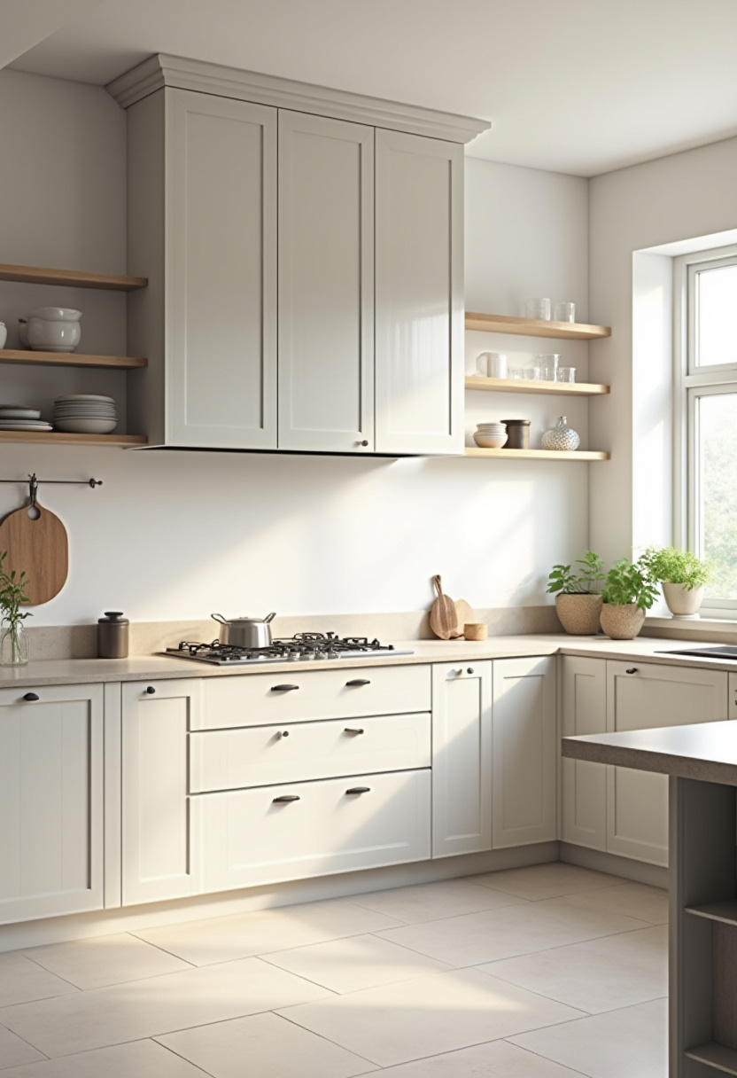 With white cabinets, wood shelves, and soft sunlight, this modern kitchen feels both fresh and timeless. Greenery adds a cozy touch to the clean layout. Save this refreshing kitchen idea!
#WhiteKitchen #WoodShelving #BrightKitchen #PottedPlants #KitchenStyle