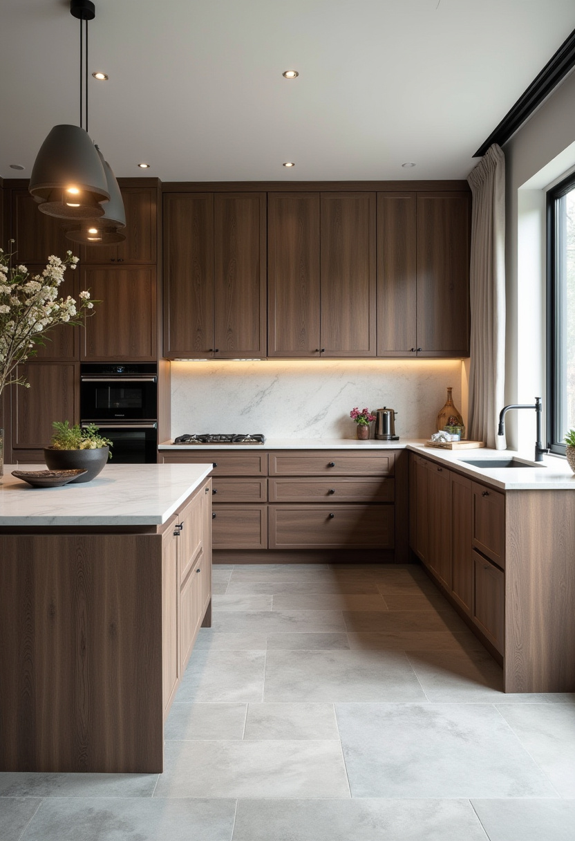 Bring light and life to your space with this wooden kitchen featuring marble surfaces, plants, and pendant lights. A bright, open window enhances its airy charm. Love natural kitchens? Save this one!
#WoodKitchen #BrightKitchen #MarbleCountertops #KitchenInspo #NaturalDesign