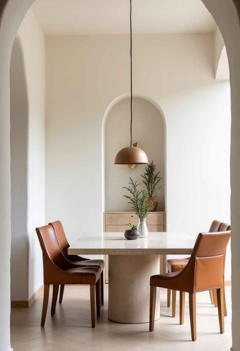 This sleek minimalist dining room features a marble table, brown leather chairs, and simple pendant lighting. Neutral tones make it perfect for a modern, calming aesthetic. Pin this minimalist dream!
#modernminimalism #marblediningroom #neutralhome #leatheraccents