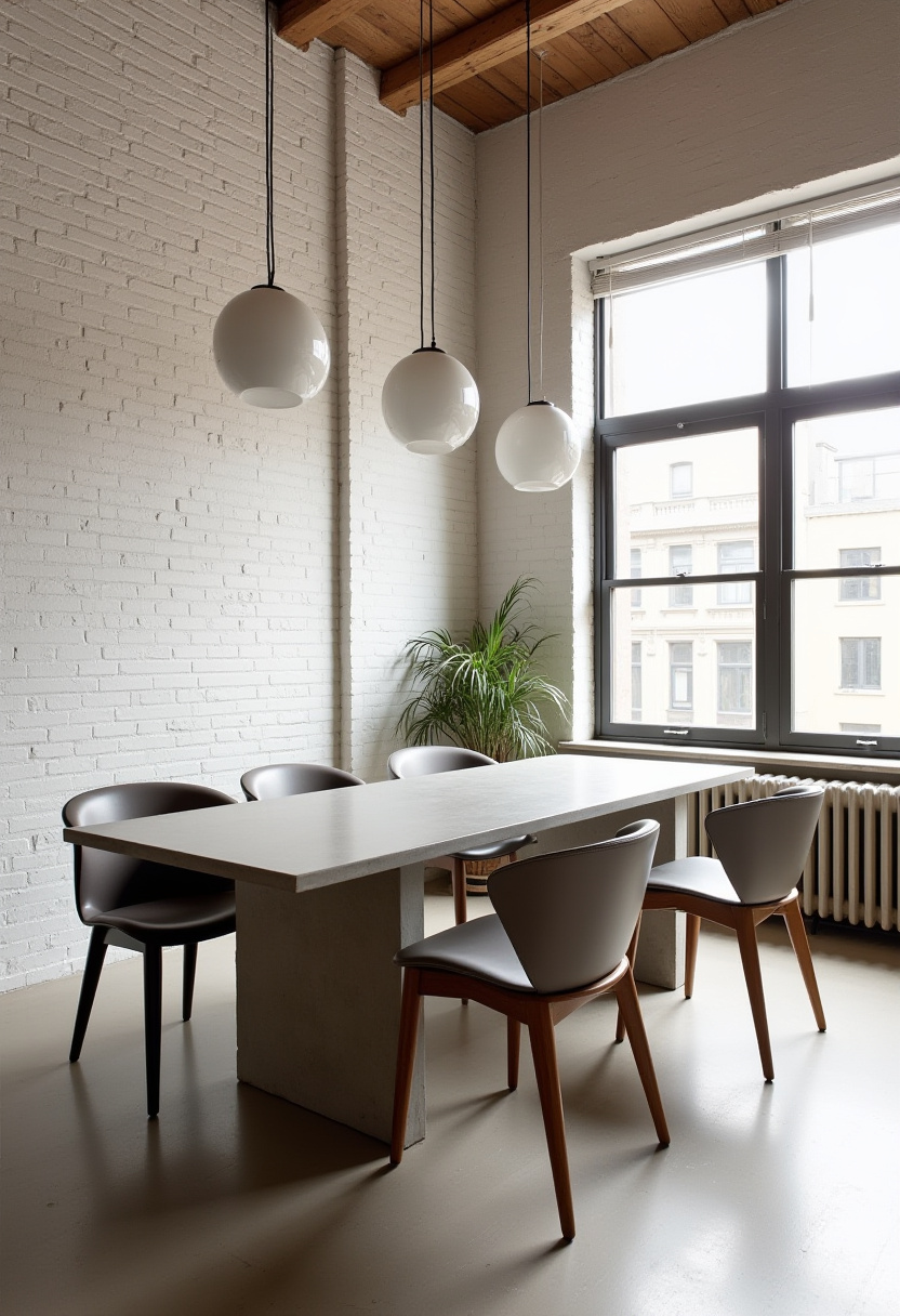 This minimalist dining area features a crisp white table, warm brown chairs, and clean brick walls. Pendant lights and a potted plant bring a cozy, airy charm. Save this look for warm minimal vibes!
#whiteinterior #brickwallinspo #minimalistdining #earthydecor