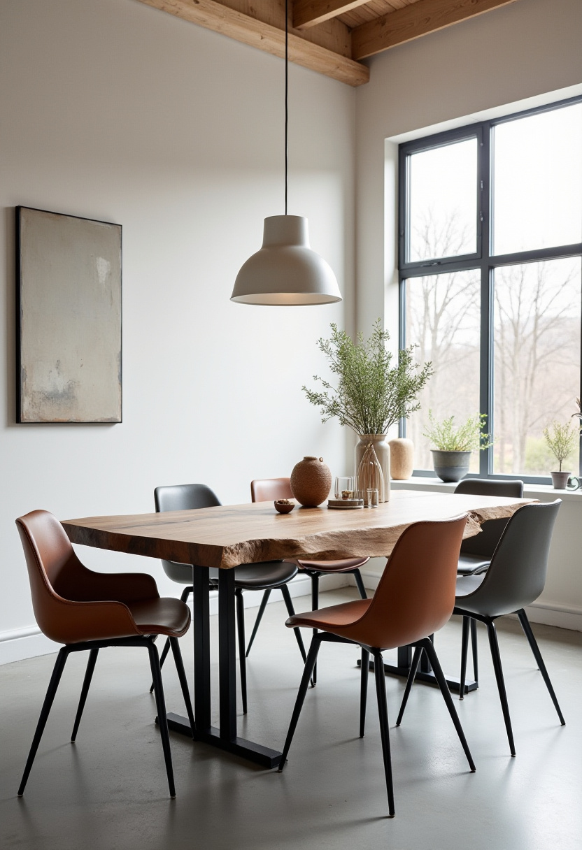 This modern dining room balances warm earth tones, natural wood, and clean design. With a large window and six chic chairs, it's both cozy and fresh. Save for earthy modern inspo!
#moderndining #earthtonesdecor #minimalhome #woodentablevibes