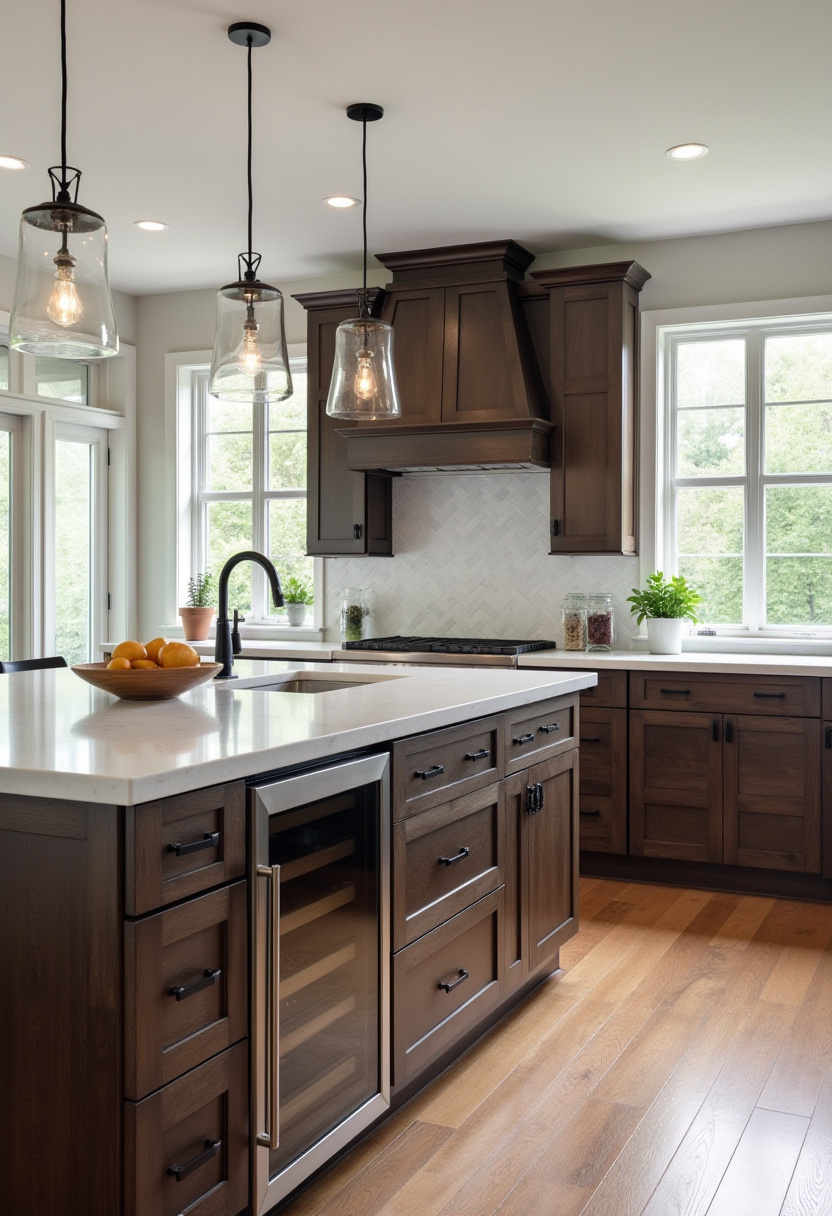 Modern meets cozy in this stylish kitchen featuring dark wood cabinets, a crisp white island, and pendant lighting that sets the tone. It’s the perfect blend of comfort and class for everyday living. Love this vibe? Save it now!
#ModernKitchen #KitchenIsland #DarkWoodCabinets #HomeInspo #CozyKitchen