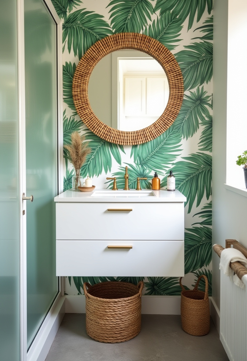 Experience serenity in a modern bathroom with a vessel sink on a wooden vanity flanked by potted plants. A large mirror and wood ceiling enhance the natural light and calming vibe. Pin this peaceful bathroom idea!
#ModernBathroom #VesselSink #WoodVanity #BathroomPlants #SereneSpace
