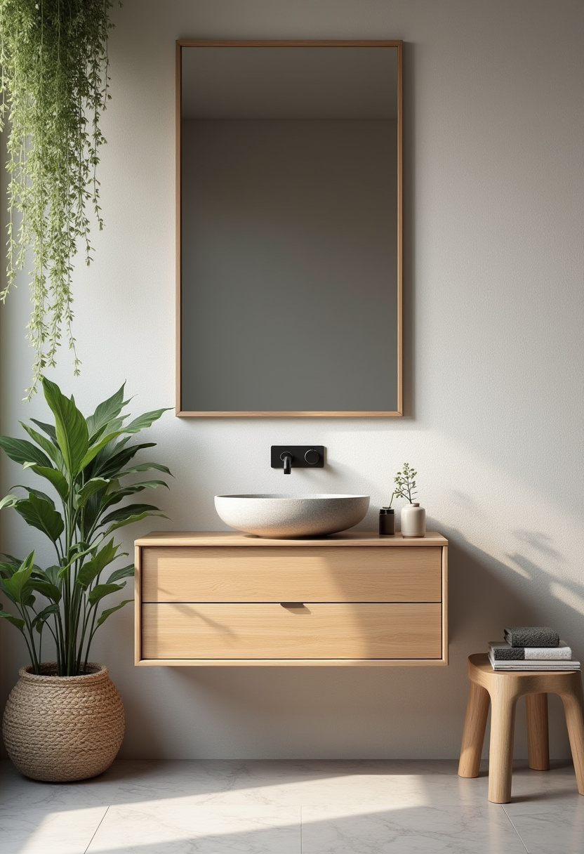 Warm your space with a bathroom featuring macramé wall hangings, mosaic tile backsplash, and a wooden vanity. Potted plants add a fresh, earthy feel to this cozy retreat. Save this boho-inspired bathroom for your decor ideas!
#BohoBathroom #MacrameDecor #MosaicTiles #WoodVanity #EarthyVibes