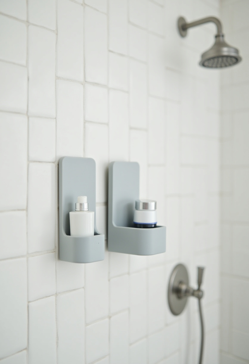Clean and organized minimalist showers feature white tiles, wall-mounted shelves with toiletries, and a silver showerhead for a fresh, clutter-free vibe. Save this modern bathroom look!
#MinimalistShower #BathroomShelves #WhiteTiles #OrganizedBathroom #ModernDesign
