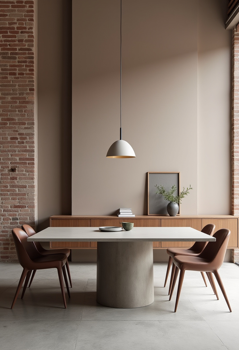 Embrace clean, modern style with this minimalist dining room featuring a sleek gray table, four brown chairs, and a simple overhead pendant light. A wooden sideboard with a vase of greenery and stacked books adds warmth and character—perfect for fans of minimalist decor, modern neutral interiors, and clutter-free dining spaces. Pin this stylish setup to inspire your next home update!
#MinimalistDiningRoom #ModernDecor #GrayTable #BrownChairs #PendantLighting #WoodenSideboard #NeutralInteriors #PinterestHomeIdeas #CleanDesign