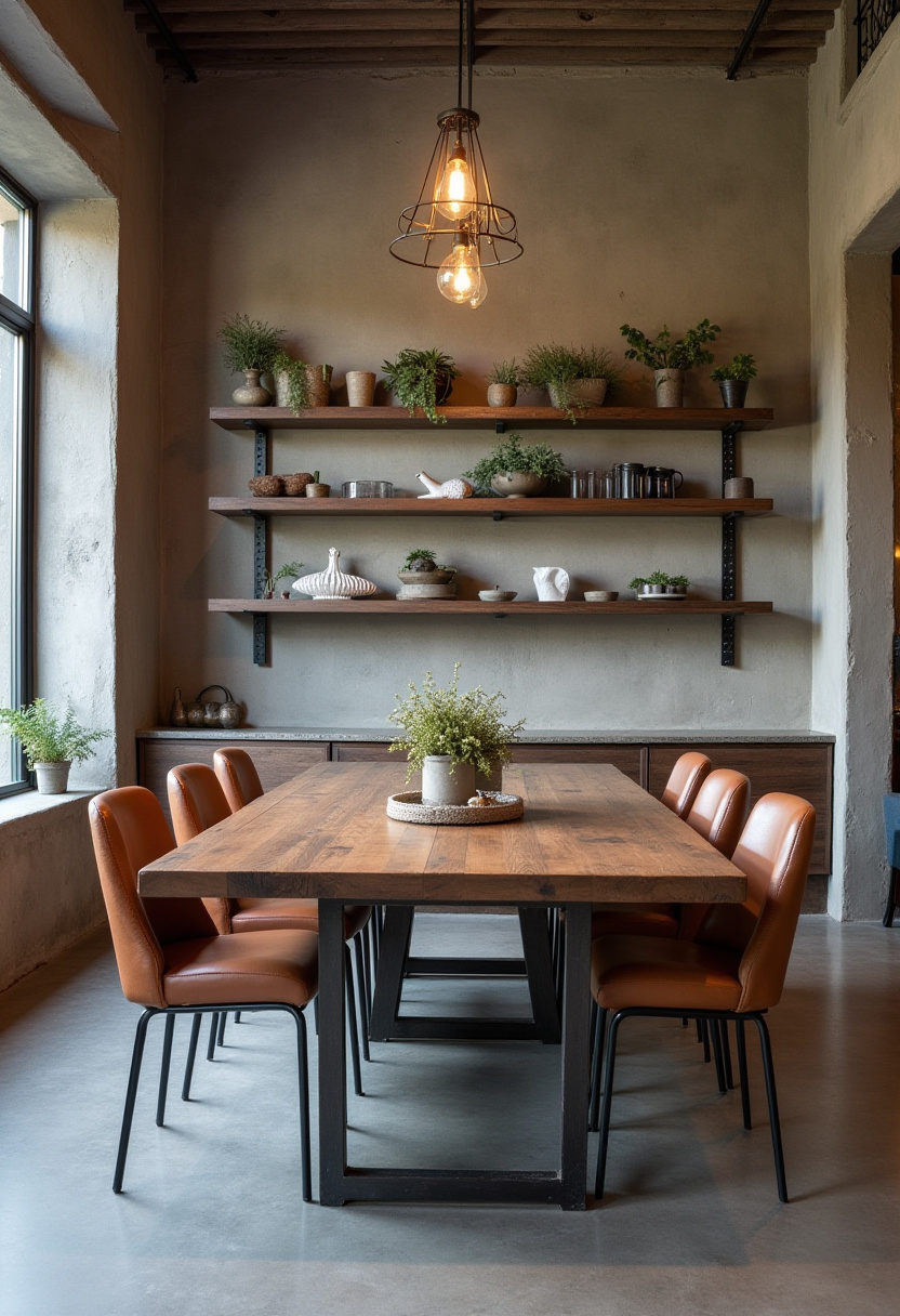 Bring warmth and character to your home with this rustic dining room featuring a sturdy wooden table and six rich leather chairs. Wall shelves with potted plants add natural charm, while sunlight enhances the cozy, inviting vibe—perfect for fans of rustic modern decor, leather dining chairs, and earthy, plant-filled interiors. Pin this welcoming setup to spark your next design idea!
#RusticDiningRoom #LeatherChairs #WoodenTableDecor #PlantShelfDecor #WarmInteriors #NaturalLightDiningRoom #EarthyHomeStyle #PinterestHomeIdeas #CozyDiningSpace