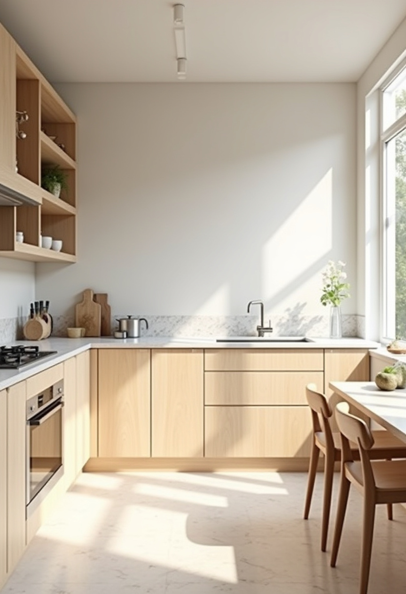 Light wood cabinets and marble counters give this kitchen a modern glow. A sunlit nook with plants and seating makes it feel cozy and lived-in. Pin this inviting kitchen look!
#ModernKitchen #LightWoodDesign #MarbleCountertops #CozyNook #BrightVibes