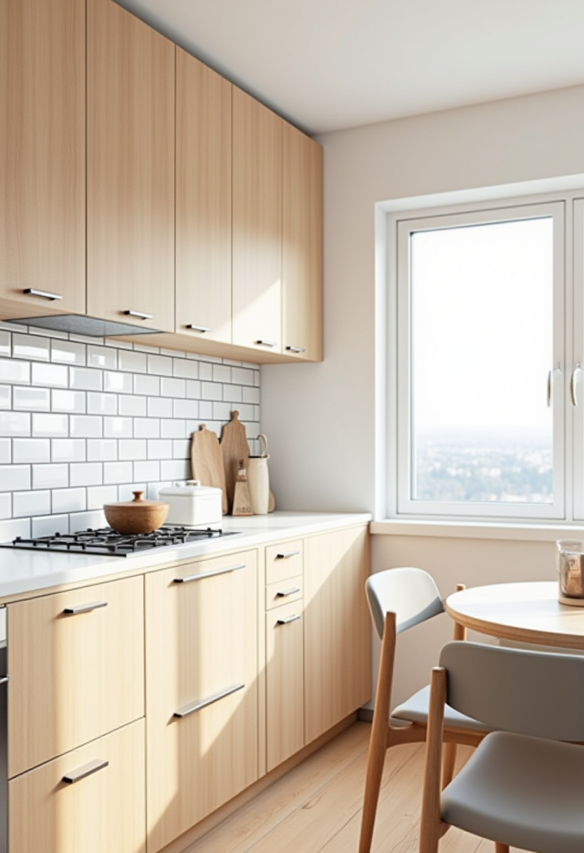 Simple and modern, this kitchen features light wood cabinets, subway tiles, and a charming breakfast nook. A cozy spot to start the day. Pin it for kitchen nook inspiration!
#ModernKitchen #LightWoodCabinets #SubwayTileBacksplash #BreakfastNook #BrightSpaces