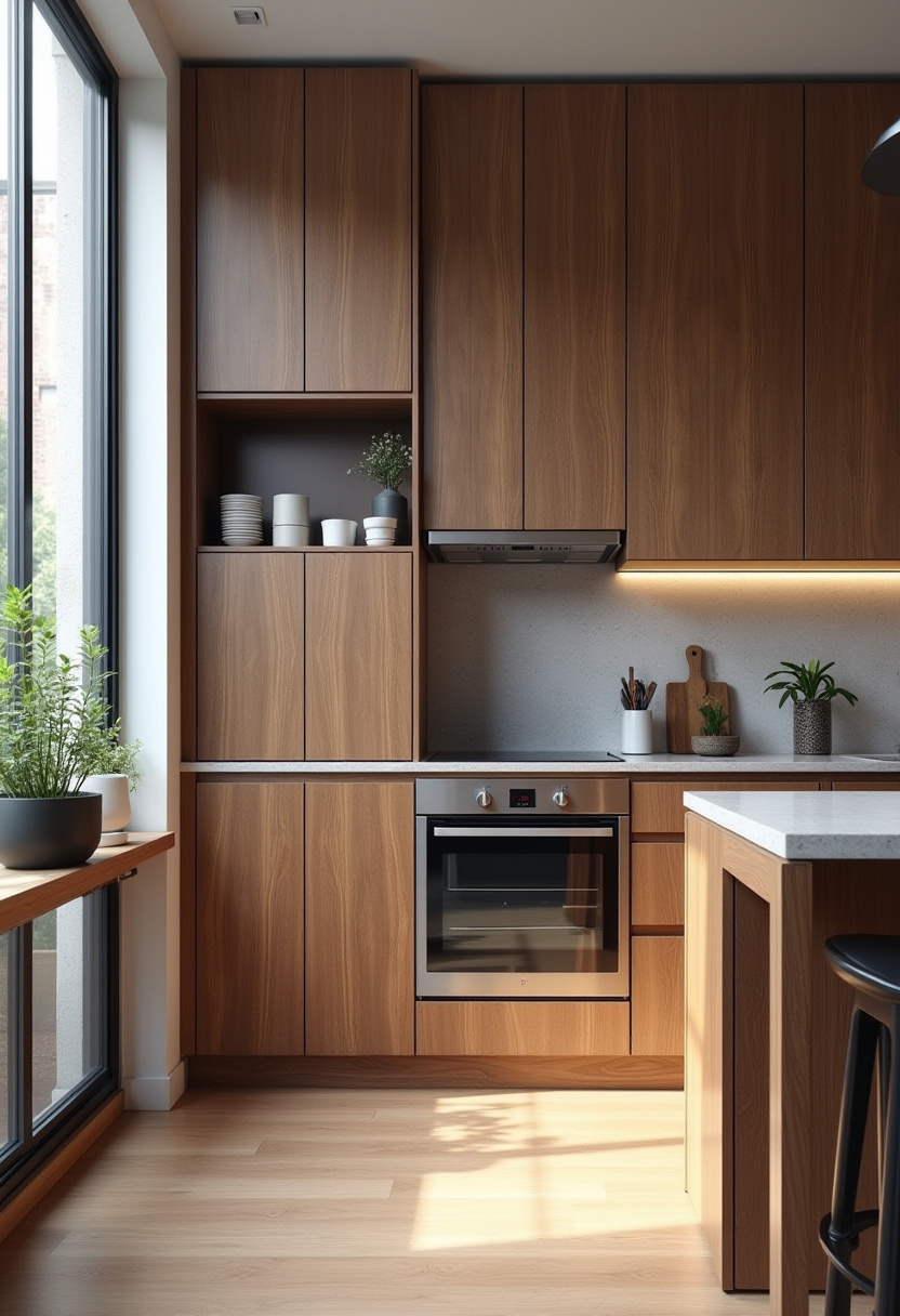 Wood cabinets, stainless steel appliances, and a modern dark chair come together in this calming kitchen. Greenery and sunlight bring balance. Save this peaceful kitchen setup!
#ModernKitchen #WoodDesign #StainlessSteelKitchen #NaturalLight #CalmHome