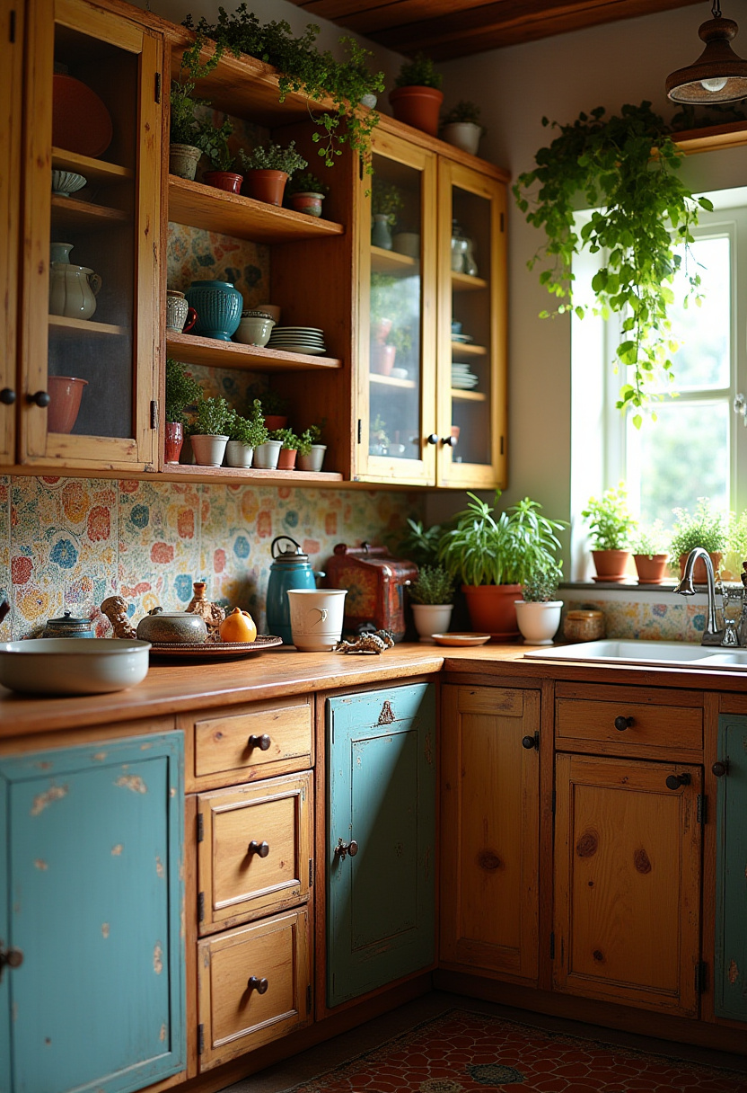 Terracotta tiles, floral backsplash, and wooden cabinets bring color and charm to this cozy kitchen. Vibrant, personal, and full of life. Pin it if you love colorful kitchens!
#CozyKitchen #TerracottaTiles #FloralBacksplash #ColorfulDecor #RusticVibe