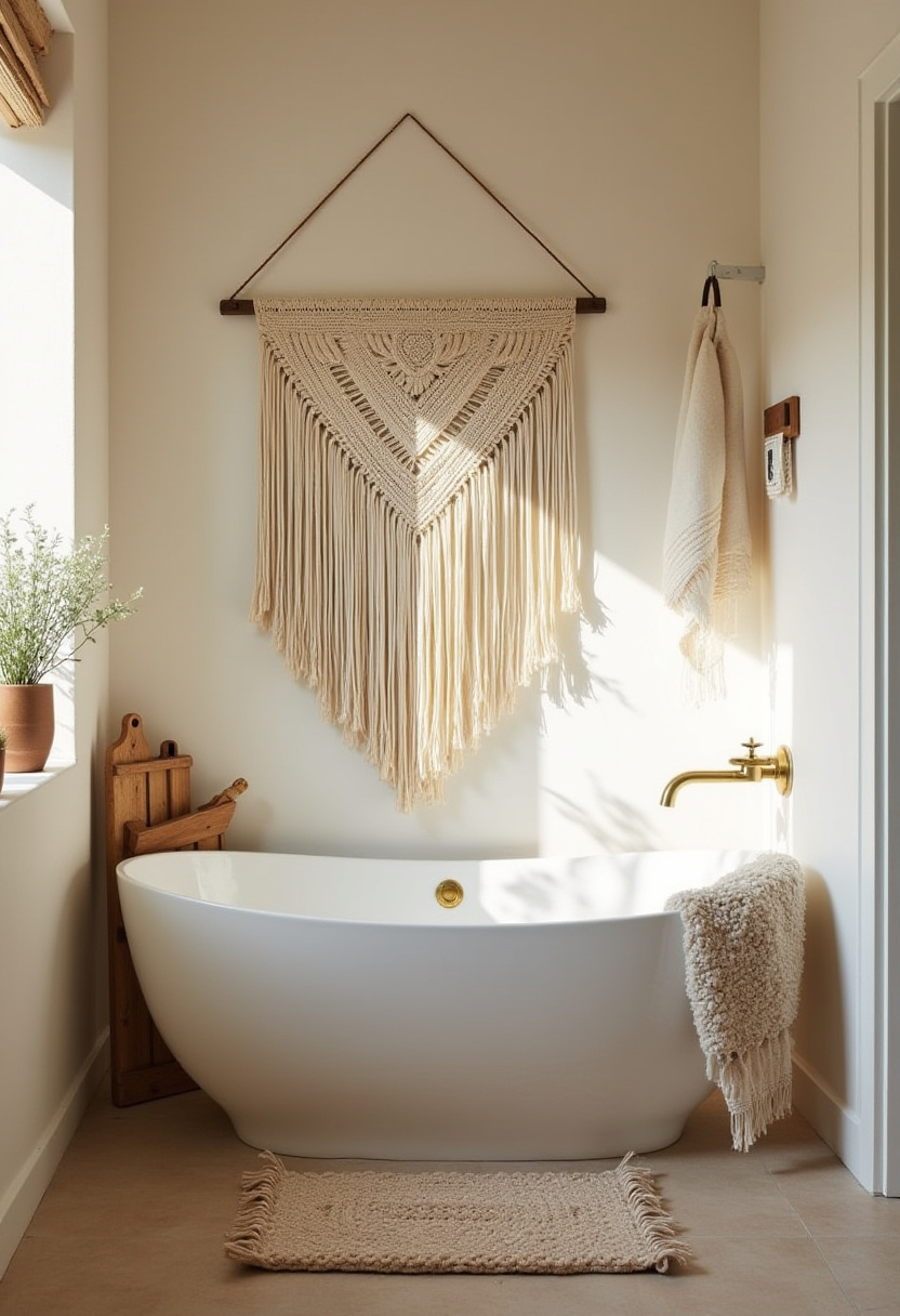 Soft sunlight and golden accents make this bathroom glow with warmth. A marble countertop, wooden ladder, and orange decor elements give the space a cozy, inviting feel.
#CozyBathroomDecor #GoldFaucet #MarbleSink #BohoBathroomStyle #SunlitBathroom